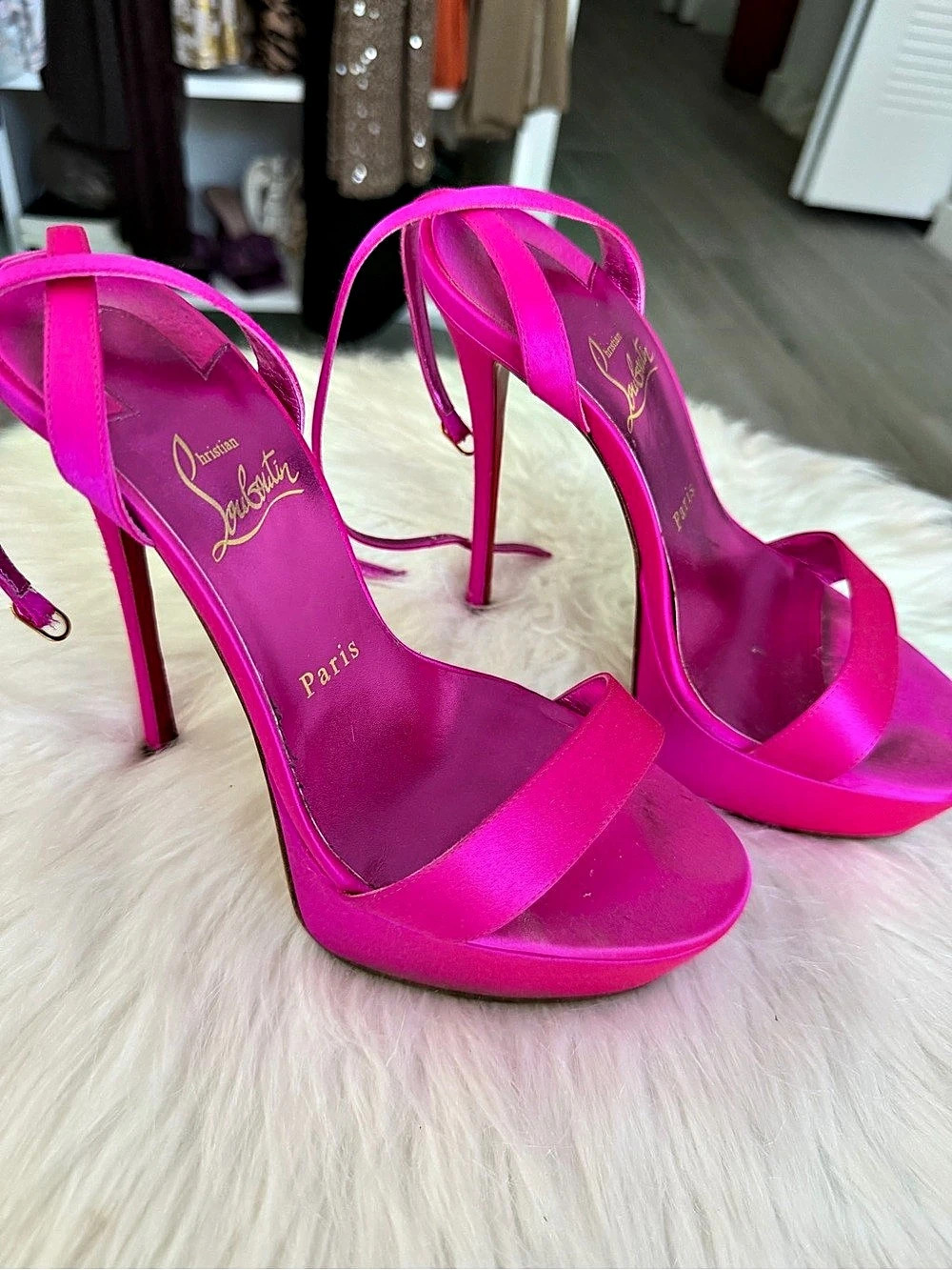 Christian Louboutin Pink Satin Platform Heels